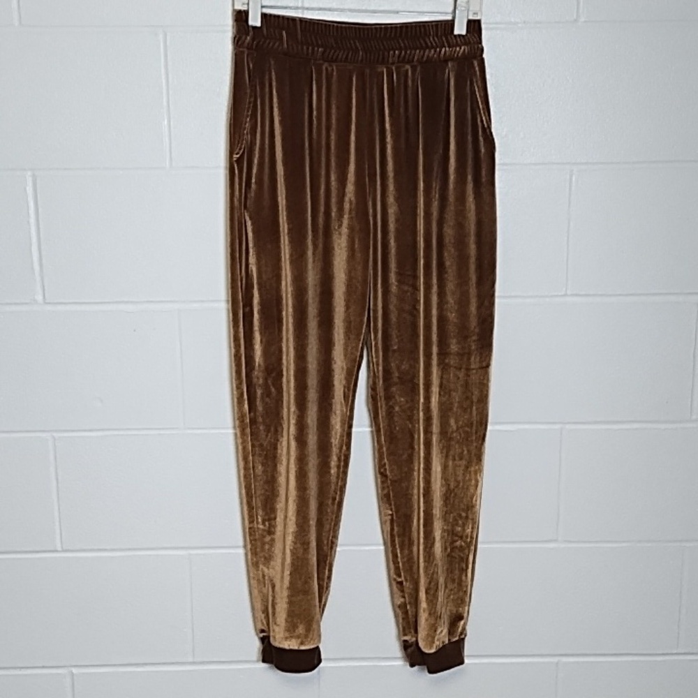 Space 46 Velvet Velour Athleisure Lounge Club Pants Pullon Joggers Brown Large